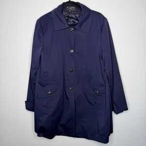 St. John Coats Womens Navy Blue Cotton Blend Button Front Car Coat XL ST7MC162